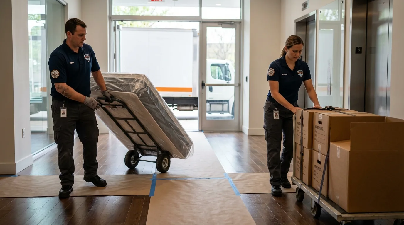 Professional apartment movers loading elevator in Hatillo, PR